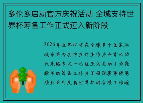 多伦多启动官方庆祝活动 全城支持世界杯筹备工作正式迈入新阶段